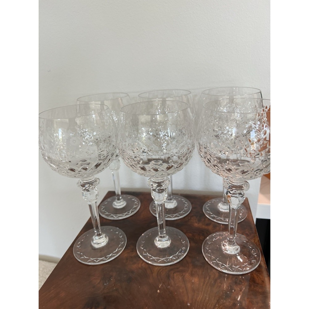 Set of 6 Rogaska Gallia Signed Crystal Hock Balloon Wine Glass 9" Oversized